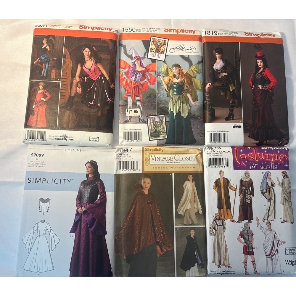 Simplicity Costume Sewing Patterns Lot 6 Fairy Steampunk Medieval 2851 1550 1819